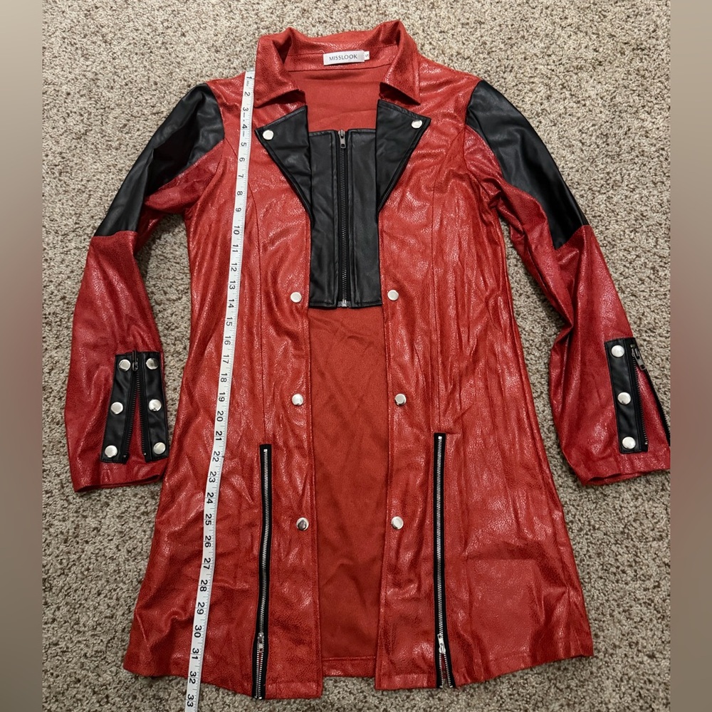 MISSLOOK Vibrant Red Faux Leather Jacket with Black Details